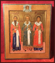 Load image into Gallery viewer, Holy Hierarchs antique Russian icon