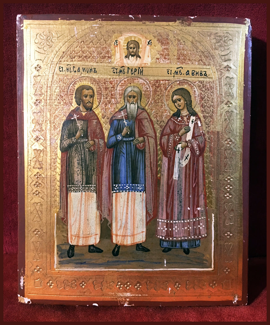 Sts. Gourius, Samon and Abib antique russian icon