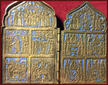 Load image into Gallery viewer, Four Panel Traveling Icon Russian metal icon antique