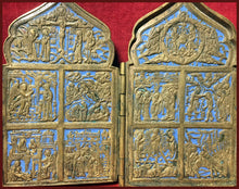 Load image into Gallery viewer, Four Panel Traveling Icon Russian metal icon antique