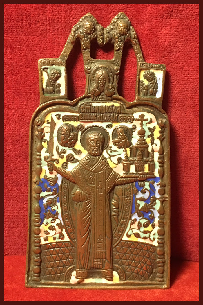St. Nicholas of Mozhaisk bronze antique russian icon
