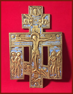 Authentic antique metal icon of the Holy Cross