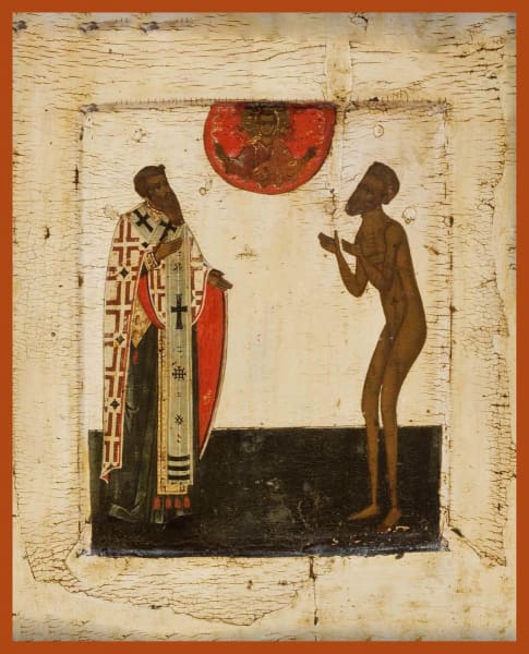 Sts. Basil the Great and Basil the Fool-For-Christ mounted icon