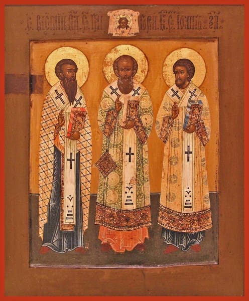 Three Holy Hierarchs Orthodox mounted icon