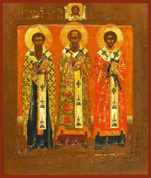 Three Holy Hierarchs Orthodox mounted icon