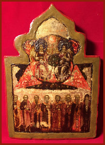 The Tri-Hypostatic Godhead and Saints antique Russian Icon