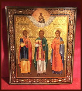 Original antique icon of Sts. Gourius, Samon and Abib